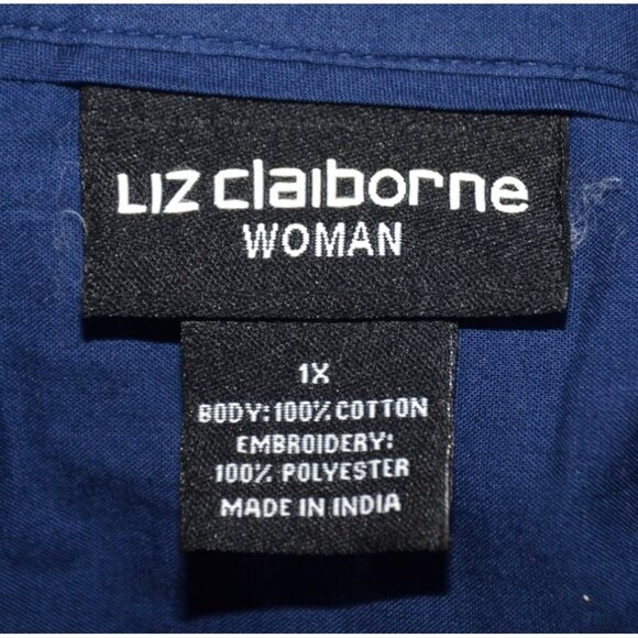 Liz Claiborne Womens Blue Button Up Embroidered Floral Blouse Top Plus Size 1X - Picture 9 of 10